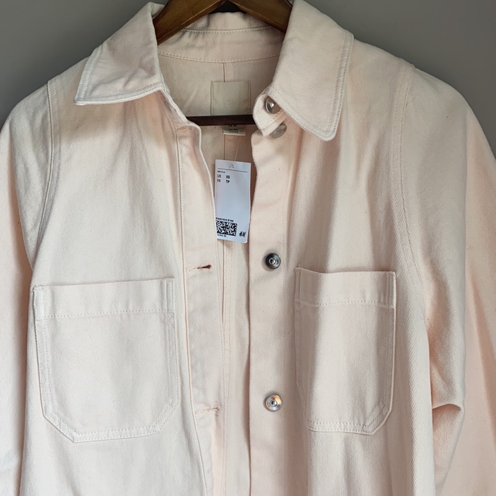 H&M NWT Long Denim Shirt Jacket Light Pink XS - Picture 3 of 6
